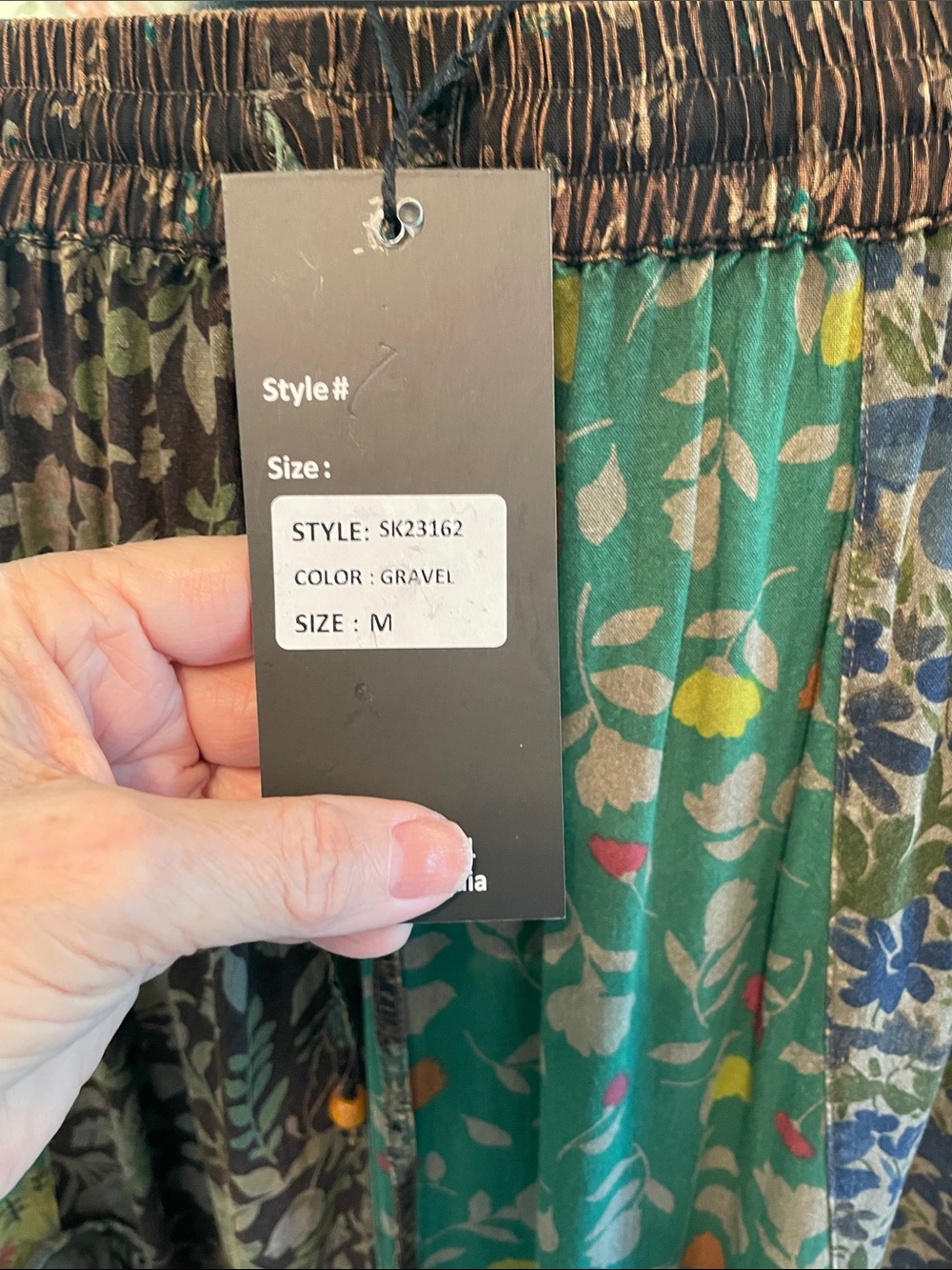 PatchworkBoho  Floral Ruffle Maxi Skirt - Teal/Brown. Young Threads - Picture 3 of 14